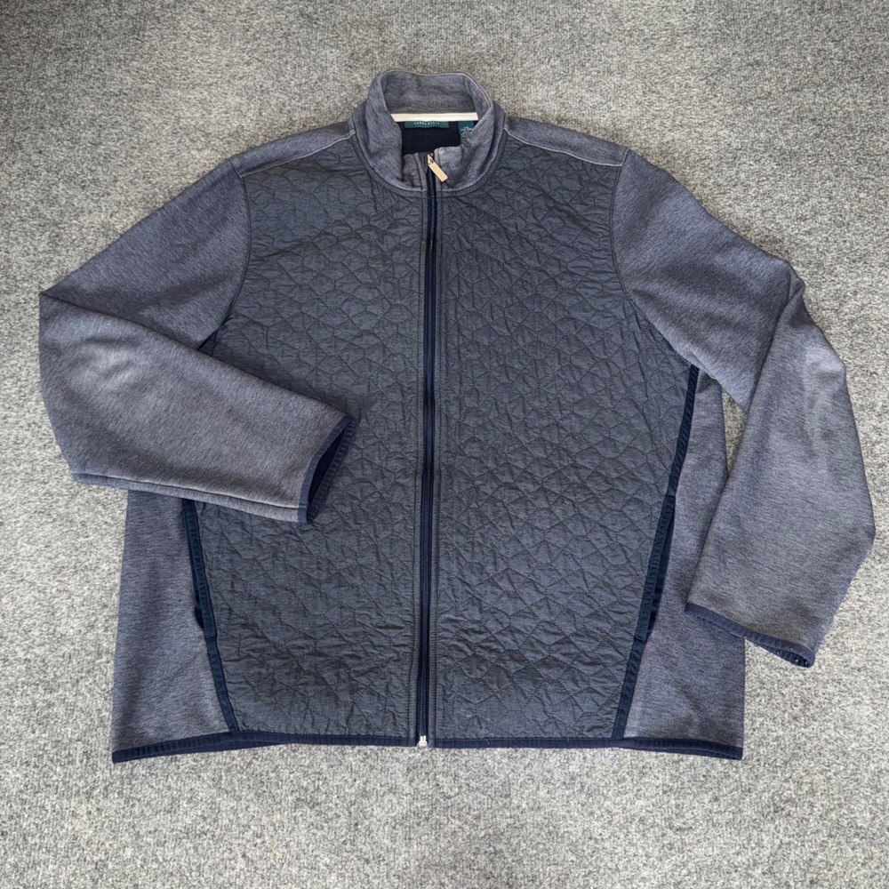 Perry Ellis Mens XXL Quilted Hybrid Full Zip Jacket Navy Blue Mixed Media Layer